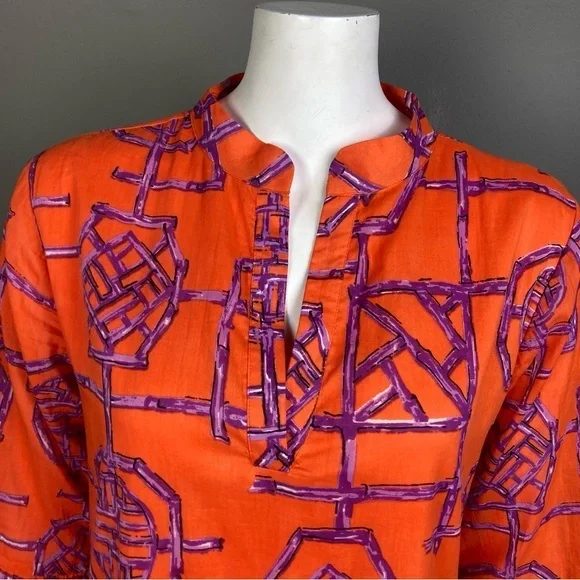 Jude‎ Connally dress small cotton tiered orange print gauzy India shift boho - Picture 9 of 13